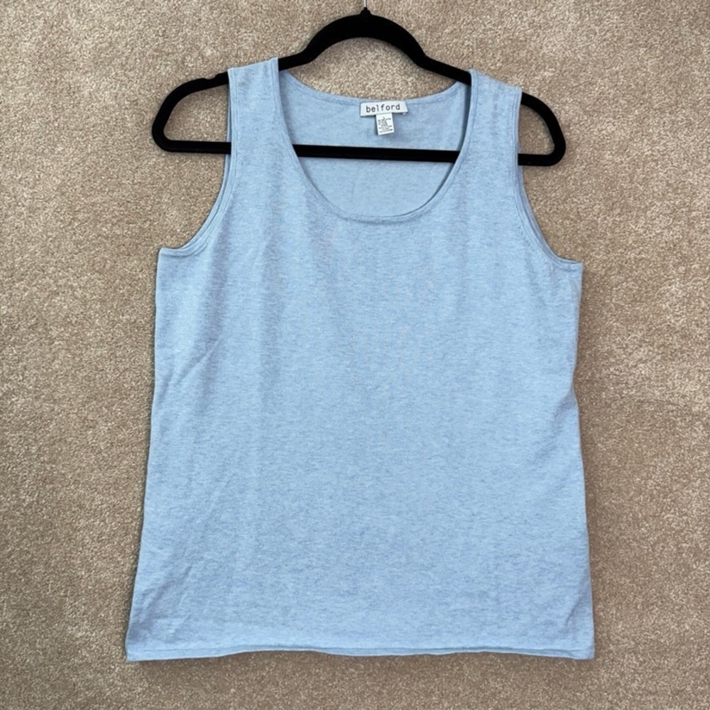 BELFORD Tank Top Women's Large Blue‎ Pima Cotton Blend Minimalist Quiet Luxury
